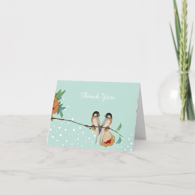 Vintage Cherry Blossom Love Bird Pfirsichminze Dankeskarte (Vorderseite)