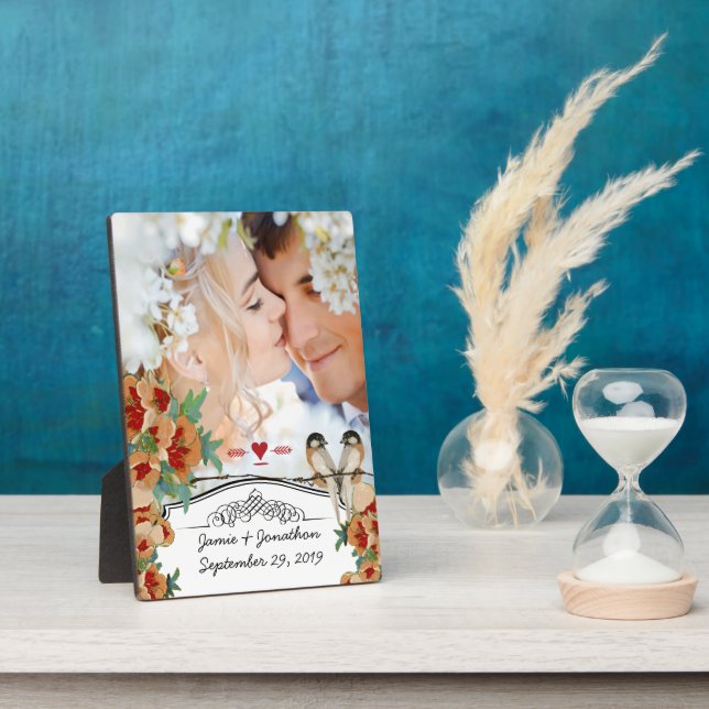 Vintage Cherry Blossom Love Bird Pfirsichminze Fotoplatte (Seite)