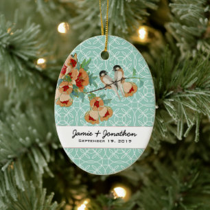 Vintage Cherry Blossom Love Bird Pfirsichminze Keramikornament