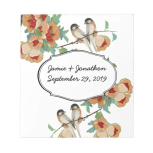 Vintage Cherry Blossom Love Bird Pfirsichminze Notizblock