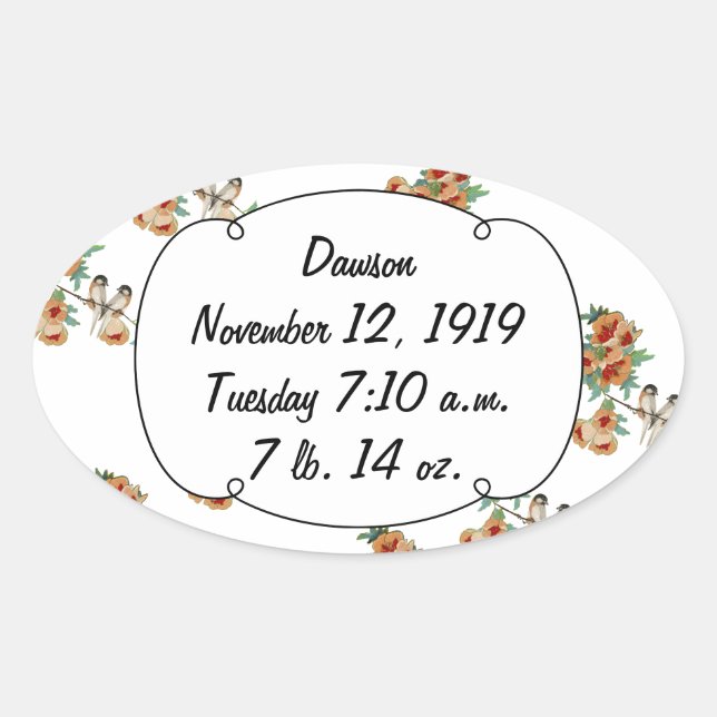 Vintage Cherry Blossom Love Bird Pfirsichminze Ovaler Aufkleber (Vorderseite)