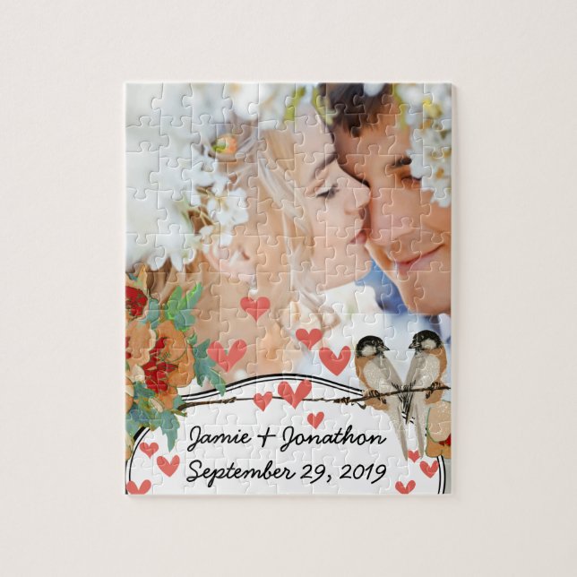 Vintage Cherry Blossom Love Bird Pfirsichminze Puzzle (Vertikal)