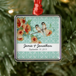 Vintage Cherry Blossom Love Bird Pfirsichminze Silbernes Ornament