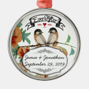 Vintage Cherry Blossom Love Bird Pfirsichminze Silbernes Ornament