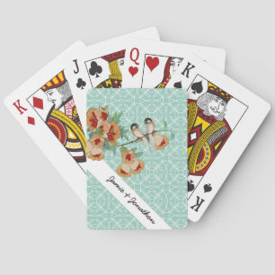 Vintage Cherry Blossom Love Bird Pfirsichminze Spielkarten