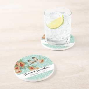 Vintage Cherry Blossom Love Bird Pfirsichminze Untersetzer