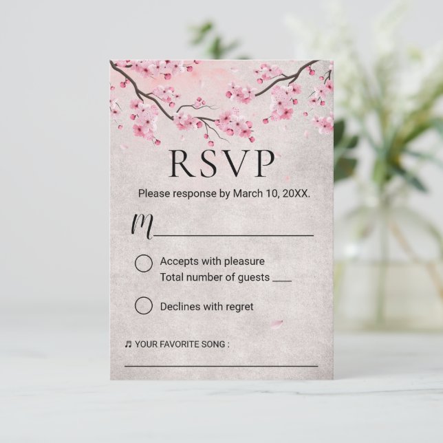 Vintage Cherry Blossom Spring Wedding UAWG RSVP Karte (Stehend Vorderseite)
