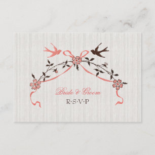 Vintage Cherry Blossom Swallows Wedding RSVP card Karte