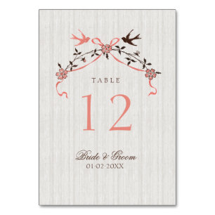 Vintage Cherry Blossom Swallows Wedding Table Card Tischnummer