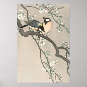 Vintage Cherry Blossom und Vogelmalerei Poster