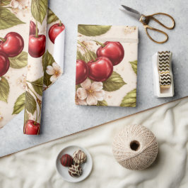Vintage Cherry Botanical Wrapping Paper  Geschenkpapier