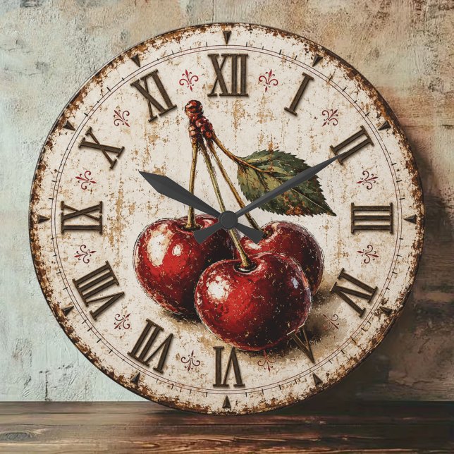 Vintage Cherry  Rustic Farmhouse Kitchen Große Wanduhr (Von Creator hochgeladen)