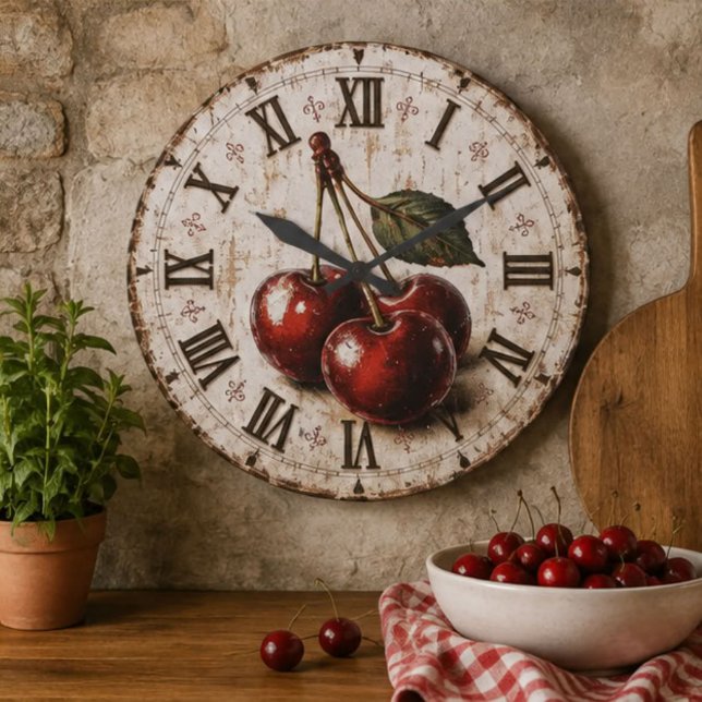 Vintage Cherry  Rustic Farmhouse Kitchen Große Wanduhr (Von Creator hochgeladen)