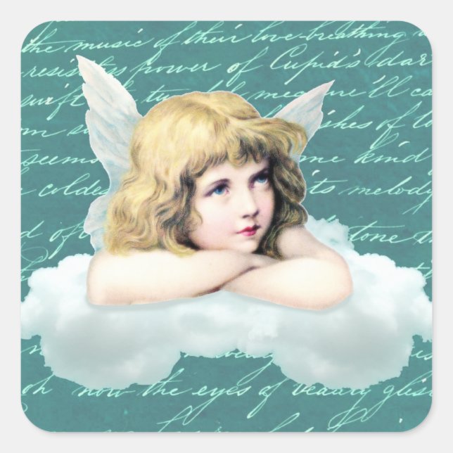 Vintage cherub angel quadratischer aufkleber (Vorderseite)