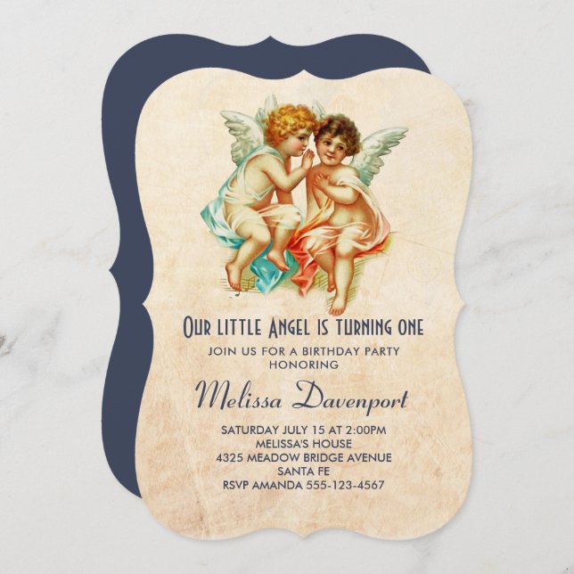 Vintage Cherub Angels Illustration Sweet Birthday Einladung (Vorne/Hinten)