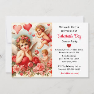 Vintage-Cherub-Engel und Herzen Valentinstag Einladung