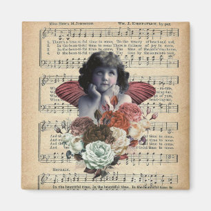 Vintage Cherub Girl Collage Magnet
