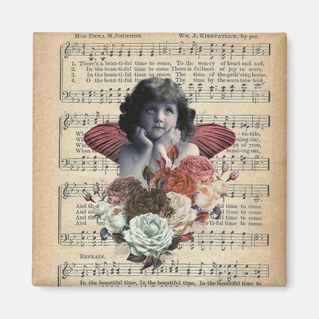 Vintage Cherub Girl Collage Magnet (Vorne)