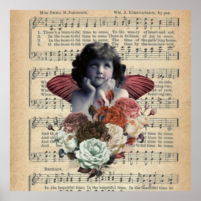 Vintage Cherub Girl Collage Poster (Vorne)