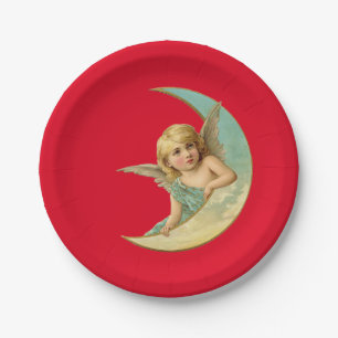 Vintage Cherub im Halbmond Pappteller