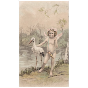 Vintage Cherub mit Storch am See  Tischdecke