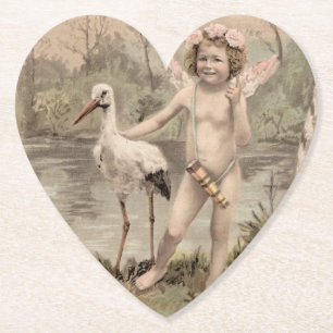 Vintage Cherub mit Storch am See  Untersetzer