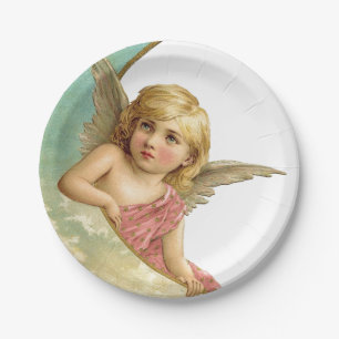 Vintage Cherub Mond  Pappteller
