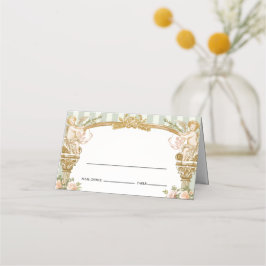 Vintage Cherub Place Card with Sage Stripes Platzkarte