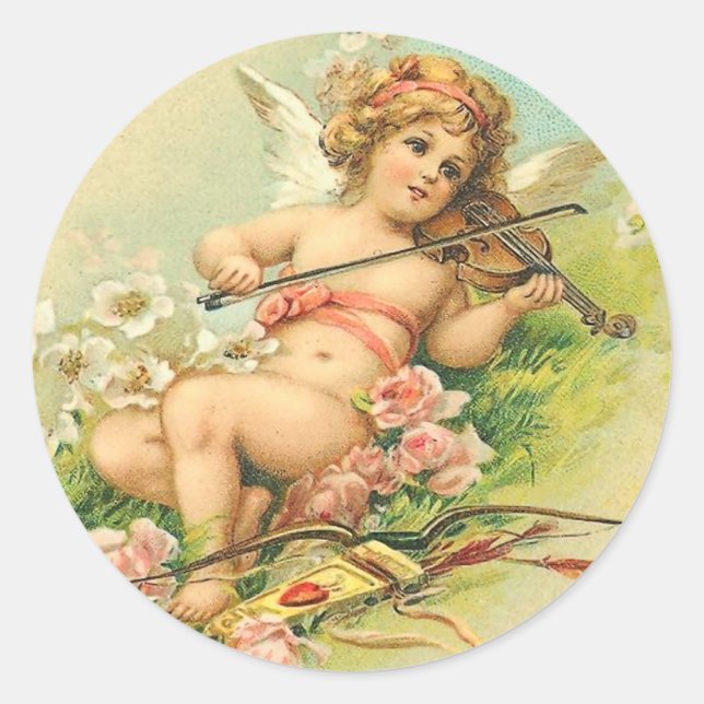Vintage Cherub- und Violinkleber Runder Aufkleber (Vorderseite)