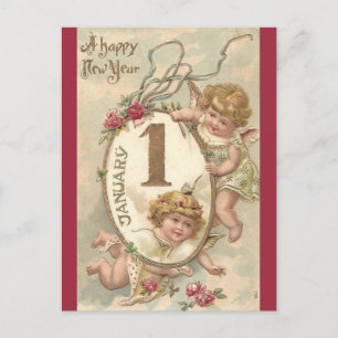 Vintage Cherubs Frohes Neues Jahr Postkarte