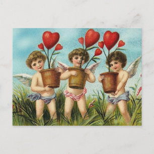 Vintage Cherubs & Heart Blume Valentine Feiertagspostkarte