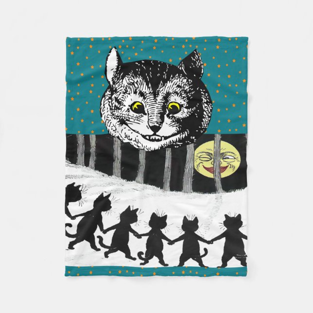 Vintage Cheshire-Katze Tenniel Wain Mond-Kunst Fleecedecke (Vorderseite)