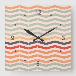 Vintage-Chevron-Zickzackstreifen Quadratische Wanduhr
