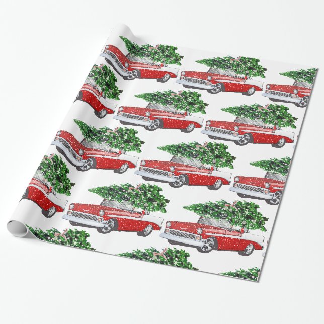 Vintage Chevy mit Weihnachtsbaum Geschenkpapier (Ungerollt)