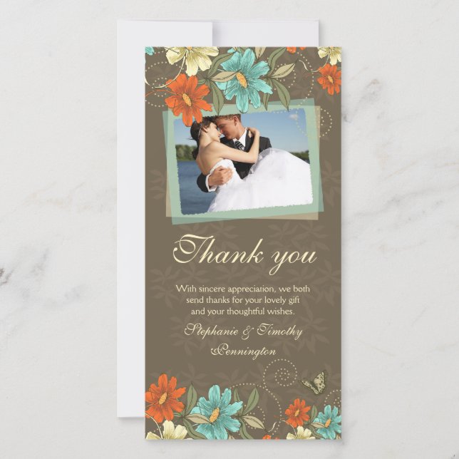 Vintage Chic Aqua Orange Creme Hochzeit danke (Vorderseite)