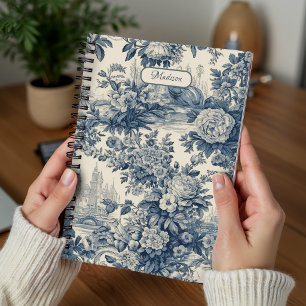 Vintage Chic Blaue Toile de Jouy Monogramm Notizblock