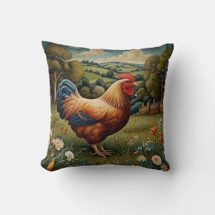 Vintage-chic Boho-Hühnerweidelandschaft Kissen