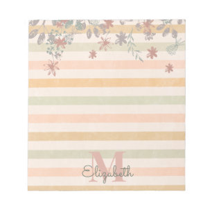 Vintage Chic Floral Stripes mit Add Name Monogram Notizblock
