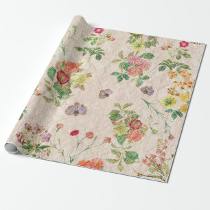 Vintage-chic gelb rosa süßes Blumenmuster Geschenkpapier