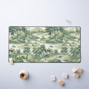 Vintage Chic Grüne Toile de Jouy Bäume Benutzernam Schreibtischunterlage