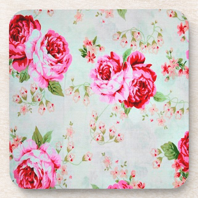Vintage Chic-Hütten-Rosa-Rose mit Blumen Untersetzer (Vorderseite)