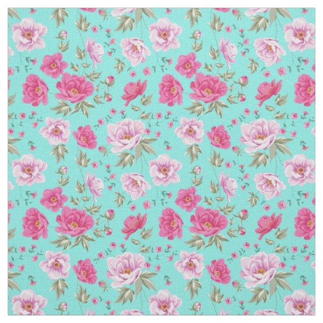Vintage Chic leuchtend Türkis Rosen Blumenmuster M Stoff (Muster)