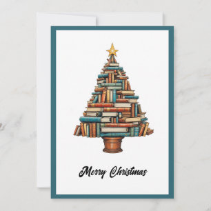 Vintage-chic lustiger Weihnachtsbaum aus Büchern Feiertagskarte