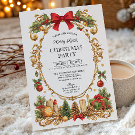 Vintage-Chic-Rahmen mit roter Schleife Weihnachtsf Einladung