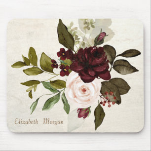 Vintage Chic Spitze burgunderrote Blumen Case-Ma Mousepad