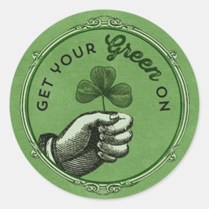Vintage-chic St. Patrick's Day – Komm in Grün here Runder Aufkleber