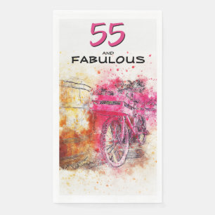 Vintage Chic Wasserfarbe Rosa Fahrrad 55. Geburtst Serviette