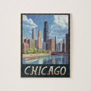 Vintage Chicago City Skyline Puzzle