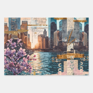 Vintage-Chicago-Collage Urbane Träumerei Geschenkpapier Set