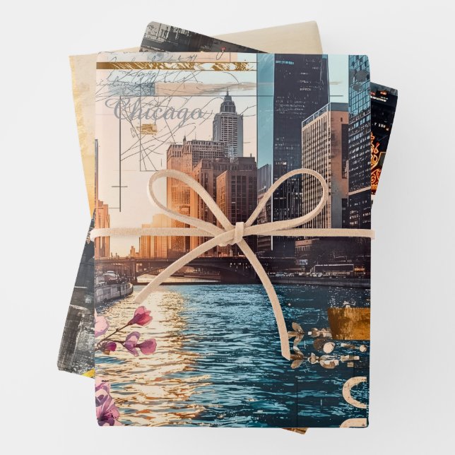 Vintage-Chicago-Collage Urbane Träumerei Geschenkpapier Set (Beispiel)